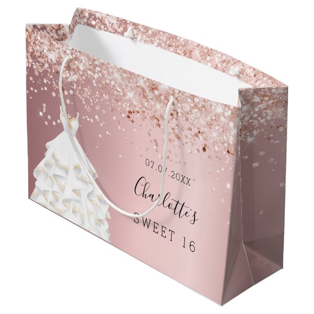 Grand Sac Cadeau Robe rose rose rose rose douce 16 (Dos Angle)