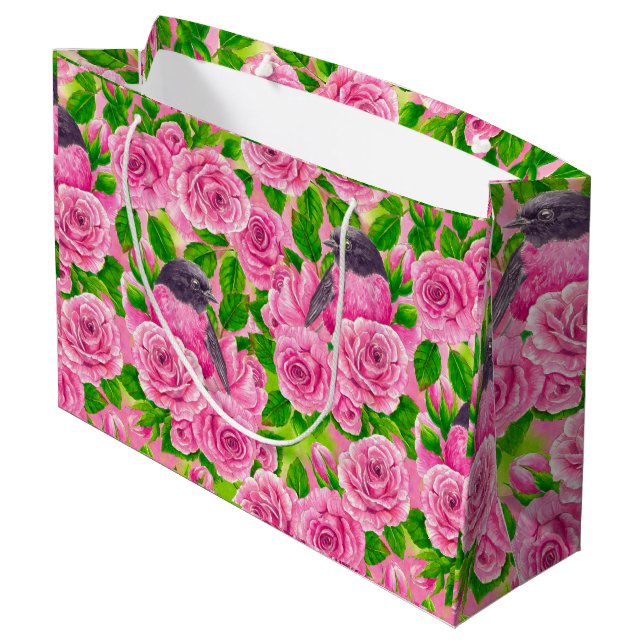Grand Sac Cadeau Robin rose et rose (Dos Angle)