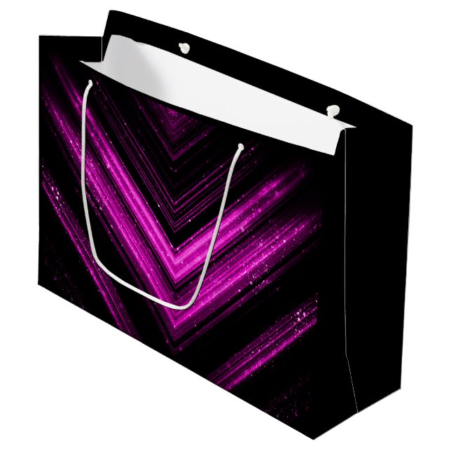 Grand Sac Cadeau Rondelle noir magenta rose brillant métallique (Devant Angle)
