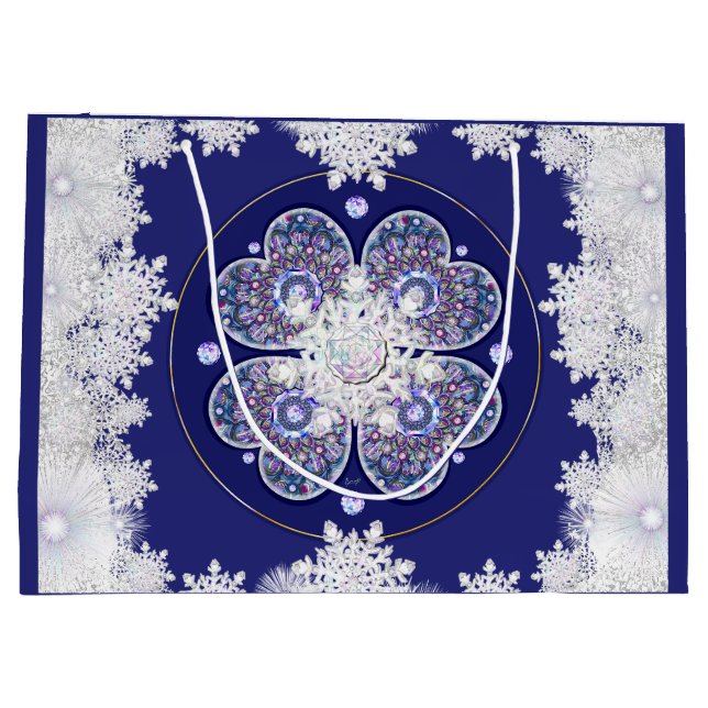 Grand Sac Cadeau Rosace bleue et flocon de neige (Dos)