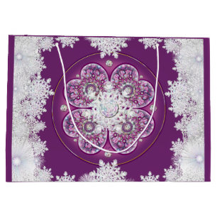 Grand Sac Cadeau Rosace rouge cardinale et flocon de neige