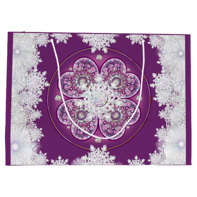 Grand Sac Cadeau Rosace rouge cardinale et flocon de neige (Dos)