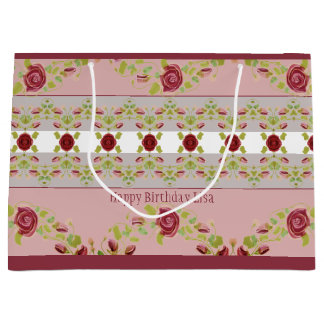 Grand Sac Cadeau Rose Avec Floral Bourgogne