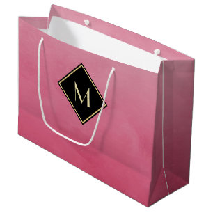 Grand Sac Cadeau Rose balayé élégant avec le monogramme simple d