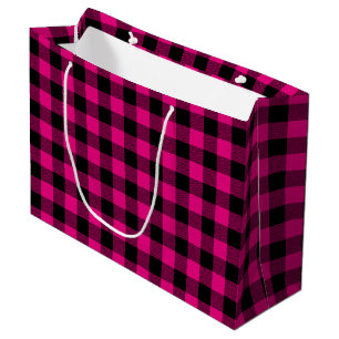 Grand Sac Cadeau Rose chaud et noir En vichy plaid