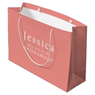 Grand Sac Cadeau Rose Corail Veux-tu être ma Demoiselle d'Honneur P
