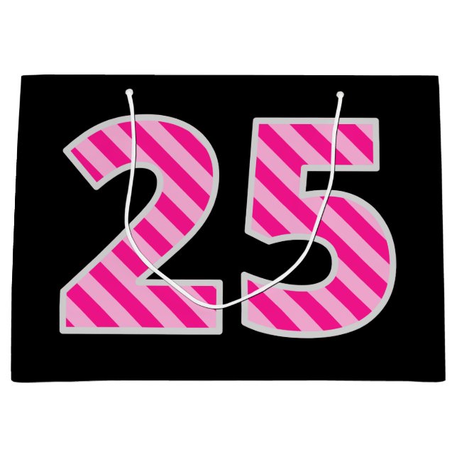 Grand Sac Cadeau Rose d'amusement barré "25" ; Joyeux 25ème (Devant)