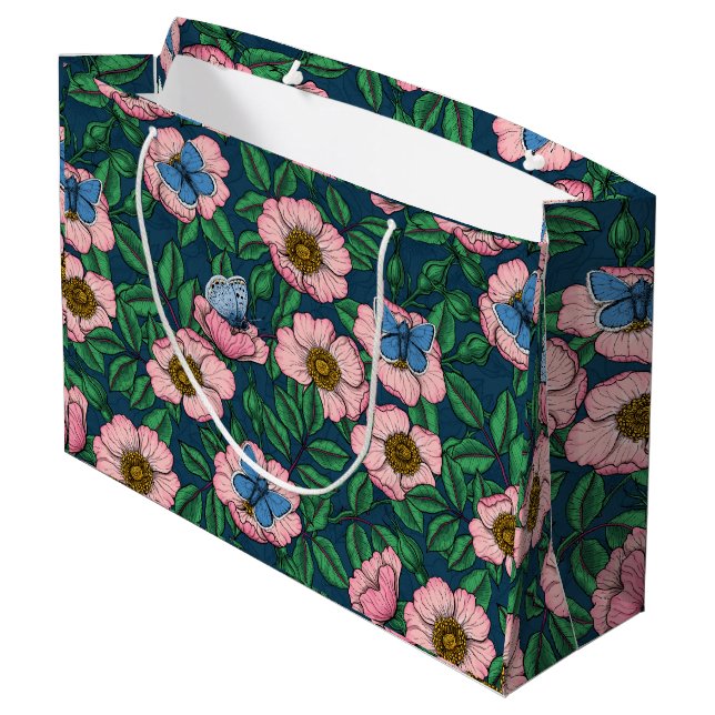 Grand Sac Cadeau Rose de chien et papillons (Dos Angle)