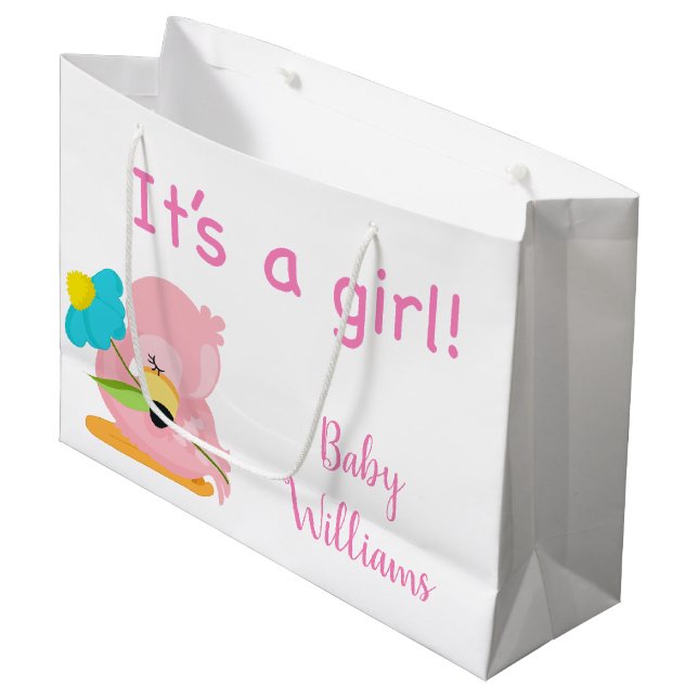 Grand Sac Cadeau Rose et blanc C'est un Flamant rose féminin (Devant Angle)