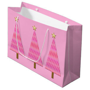 Grand Sac Cadeau Rose et corail ombre moderne sapin de Noël