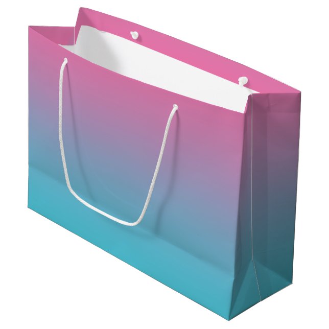 Grand Sac Cadeau Rose et turquoise Ombre (Devant Angle)