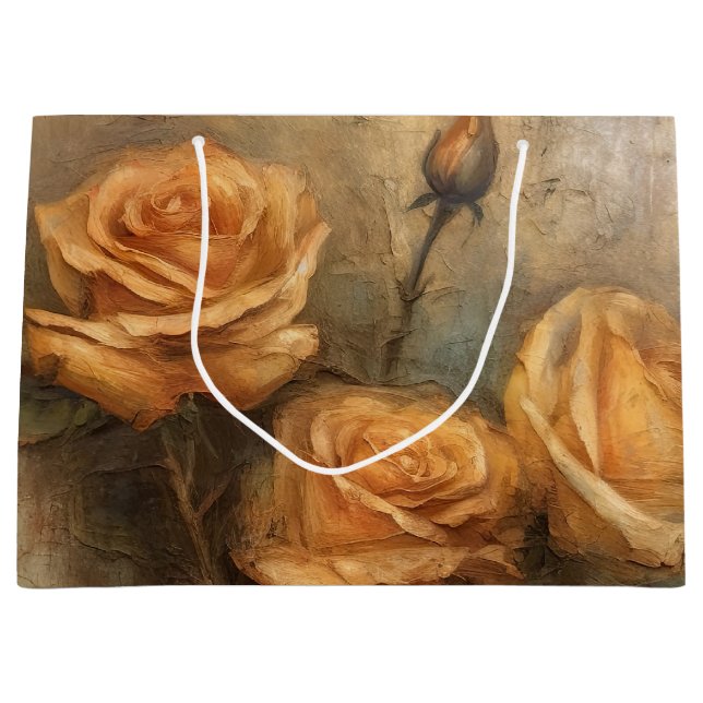 Grand Sac Cadeau Rose Fleur Romantique Pêche (Devant)