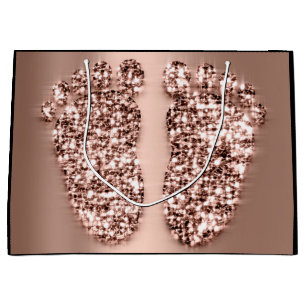 Grand Sac Cadeau Rose Gold Baby shower Pieds Garçon Fille Favoriser