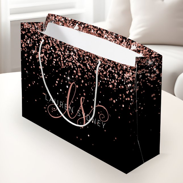 Grand Sac Cadeau Rose Gold Blush Pink Parties scintillant Glam Nom  (Créateur téléchargé)