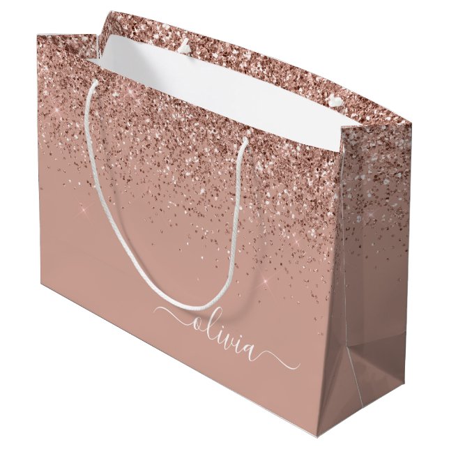 Grand Sac Cadeau Rose Gold Blush Pink Parties scintillant Script Mo (Dos Angle)