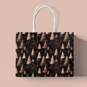 Grand Sac Cadeau Rose Gold Holiday Arbres métalliques