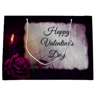 Grand Sac Cadeau Rose gothique, bougie et parchemin Saint Valentin