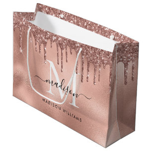 Grand Sac Cadeau Rose métallique Monogramme Parties scintillant ros