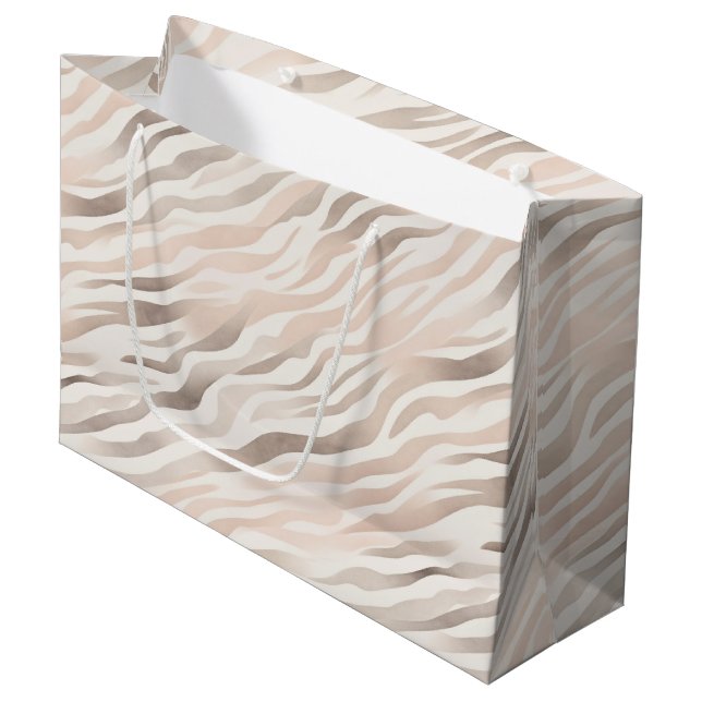 Grand Sac Cadeau Rose Pâle Crème Zèbre Animal Fête d'Anniversaire (Devant Angle)