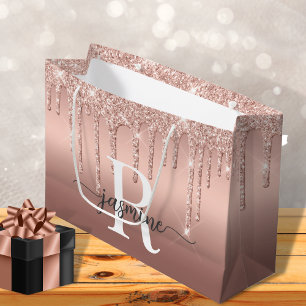 Grand Sac Cadeau Rose Parties scintillant or  Drives Monogramme Scr