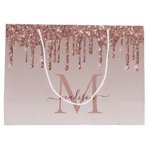 Grand Sac Cadeau Rose Parties scintillant or Éclairage Drives Monog