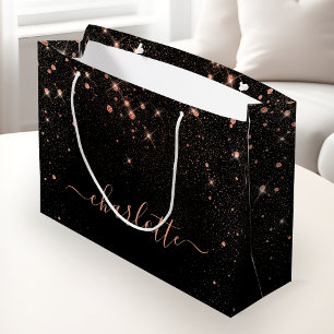 Grand Sac Cadeau Rose Parties scintillant Or Élégant Script glamour