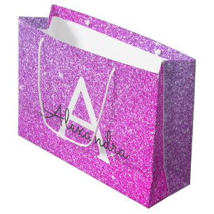 Grand Sac Cadeau Rose - Parties scintillant violette & Monogramme é