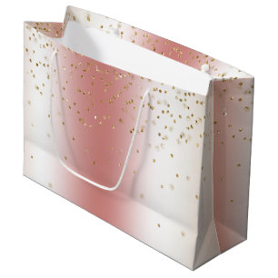 Grand Sac Cadeau Rose Pêche Ombré Or Bokeh Paillettes Noël