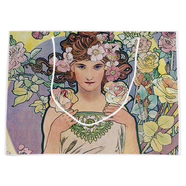 Grand Sac Cadeau Rose (Quatre Fleurs), Alphonse Mucha (Devant)