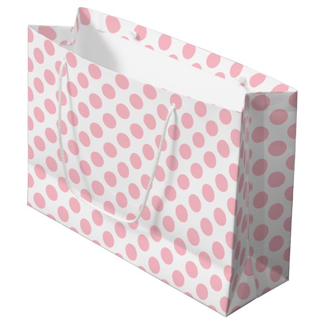 Grand Sac Cadeau Rose sur blanc grand Pois (Devant Angle)