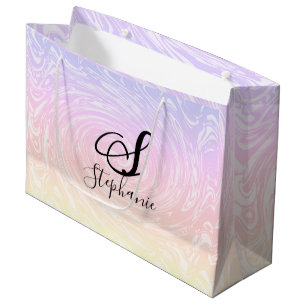 Grand Sac Cadeau Rose White Wave Abstrait Girly Monograms Nom