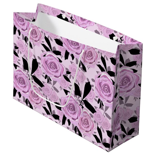 Grand Sac Cadeau Roses roses (Devant Angle)