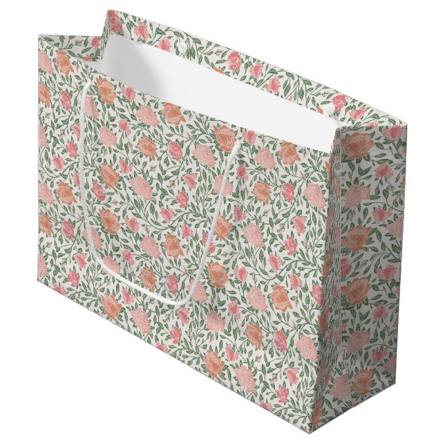 Grand Sac Cadeau Roses Roses Parfaites Roses et Pêches Vintage (Devant Angle)