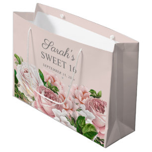 Grand Sac Cadeau Roses roses rose Floral Parties scintillant argent