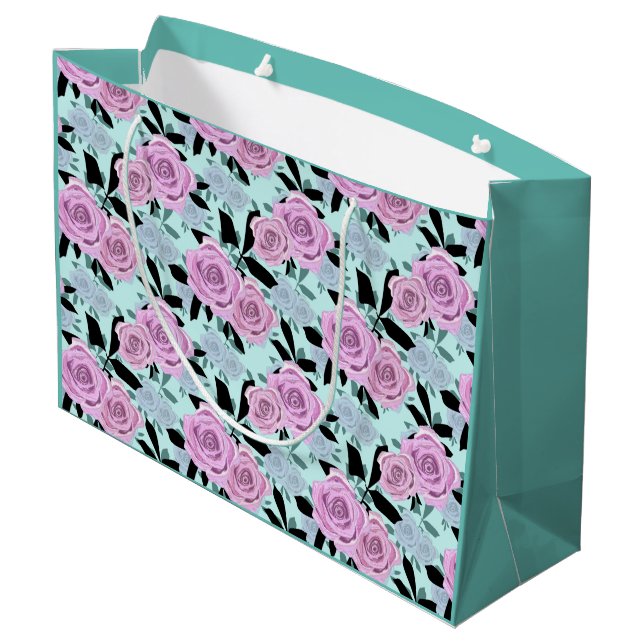 Grand Sac Cadeau roses roses roses, roses, arrière - plan turquoise (Dos Angle)
