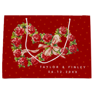 Grand Sac Cadeau Roses rouges Coeur floral Wreath Élégant mignon Vi