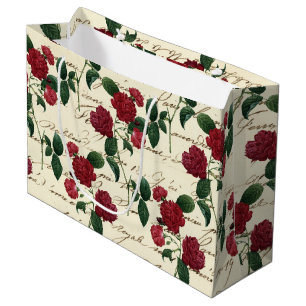 Grand Sac Cadeau Roses rouges magnifiques et écriture Vintage class