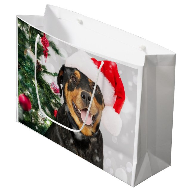 Grand Sac Cadeau Rottweiler Père Noël (Devant Angle)