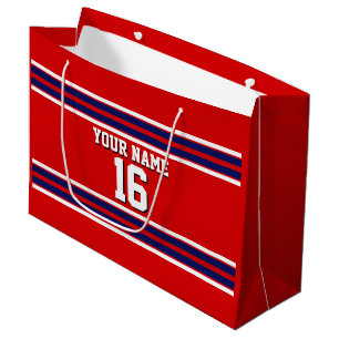 Grand Sac Cadeau Rouge avec Marine White Stripes Team Jersey