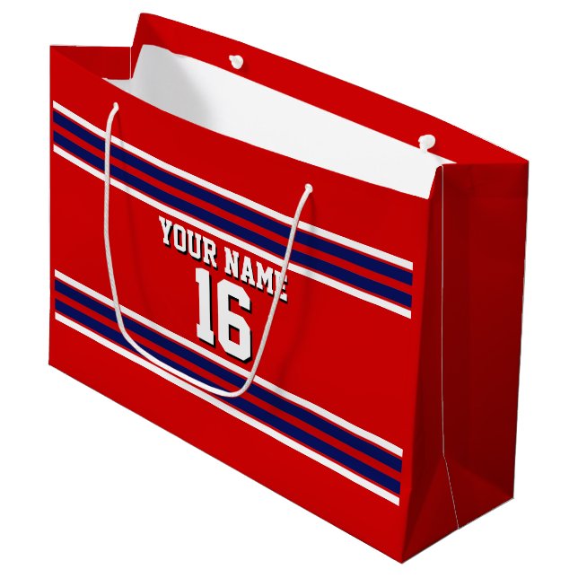 Grand Sac Cadeau Rouge avec Marine White Stripes Team Jersey (Devant Angle)