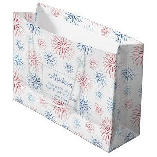 Grand Sac Cadeau Rouge Blanc Bleu Feu d'artifice de mariage Merci d