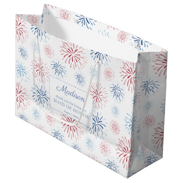 Grand Sac Cadeau Rouge Blanc Bleu Feu d'artifice de mariage Merci d (Devant Angle)