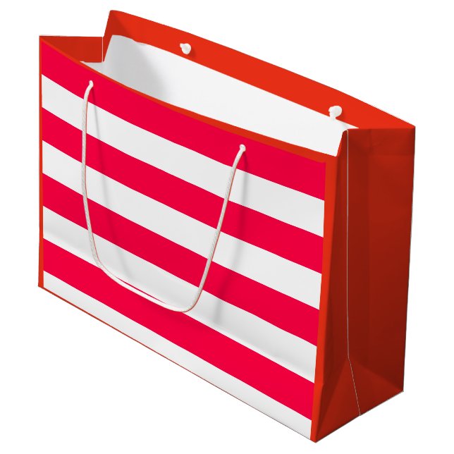 Grand Sac Cadeau Rouge Blanc rayé Modèle de Noël Élégant (Devant Angle)