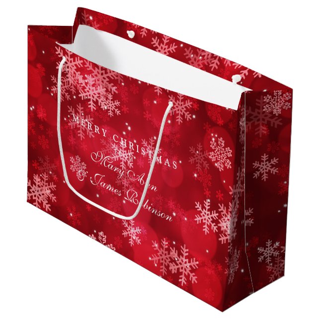 Grand Sac Cadeau Rouge élégant d'étincelle de vacances de Joyeux (Devant Angle)