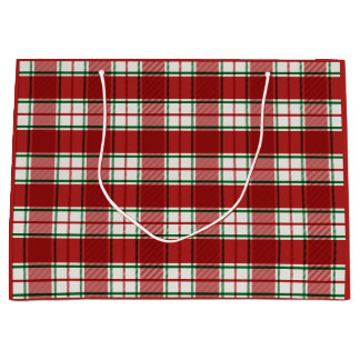 Grand Sac Cadeau Rouge et beige à carreaux Noël vacances