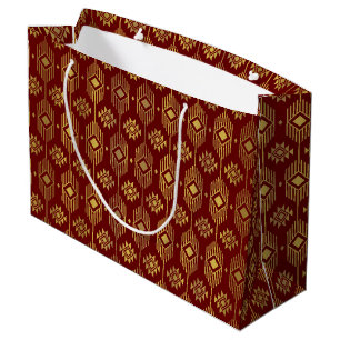 Grand Sac Cadeau Rouge et or ethnique ikat motif géométrique