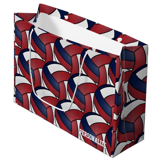 Grand Sac Cadeau Rouge foncé, bleu et blanc Volley-ball 2 (Devant Angle)