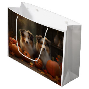 Grand Sac Cadeau Rough Collie chiot Automne Délice Citrouille