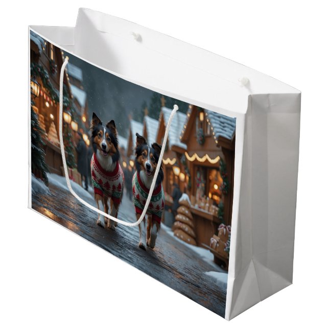 Grand Sac Cadeau Rough Collie Dogs Christmas Snow Holiday (Devant Angle)