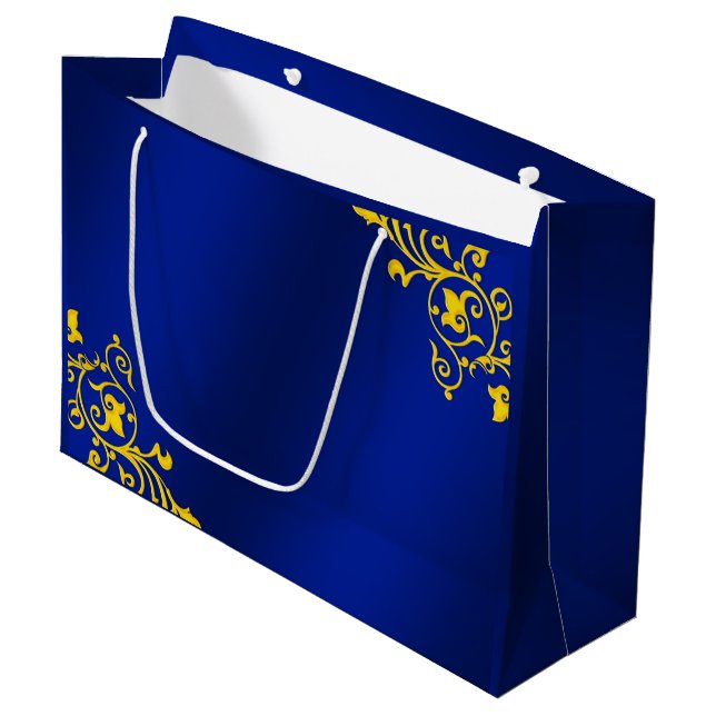 Grand Sac Cadeau Royal Blue and Gold (Devant Angle)